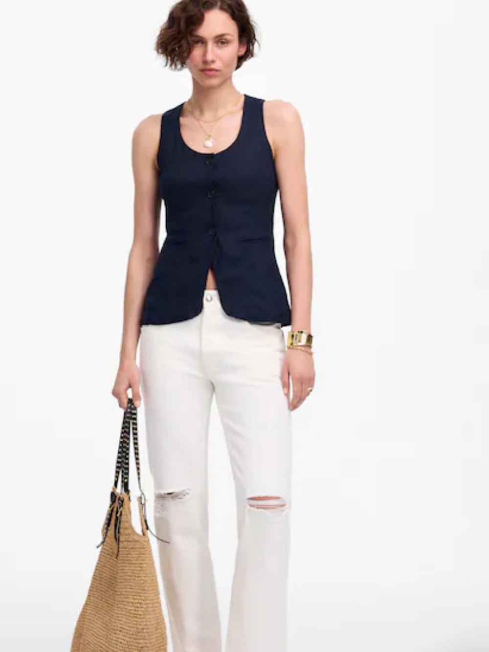 Madewell Navy Button-Front Tank Vest